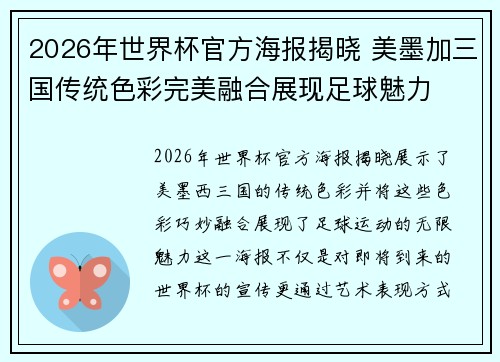 2026年世界杯官方海报揭晓 美墨加三国传统色彩完美融合展现足球魅力